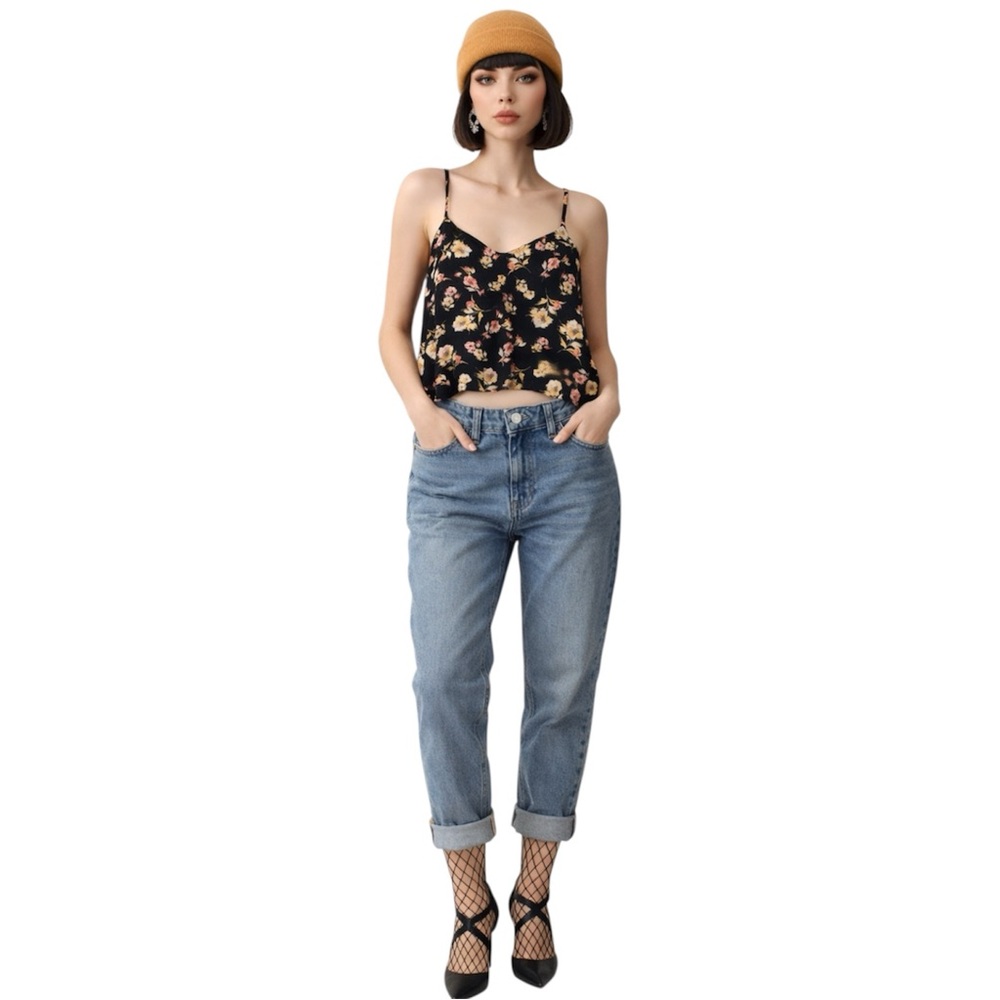 Y2K 90s Grunge Floral Print Crop Cami Top Bershka Circa 2016